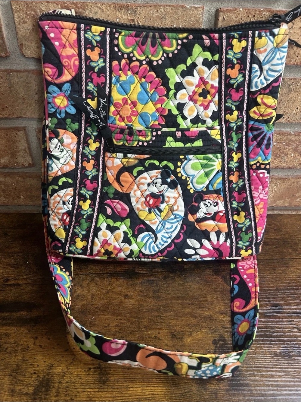 Vera Bradley Black Multicolor Quilted Shoulder Bag Disney parks Mickey Mouse